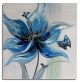 Schilderij bloem en vlinders blauw 75 x 75 - Artello