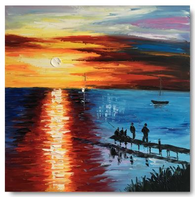 Schilderij zonsondergang zee 75 x 75, unieke schilderijen - Artello.nl