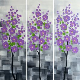 Als reactie op de Afstudeeralbum Veraangenamen Schilderij 3 luik bloemen paars 90 x 90 Handgeschilderd - Artello