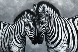 Buitensporig Cokes Wijzerplaat Schilderij zebra grijstinten 90 x 60 Handgeschilderd - Artello